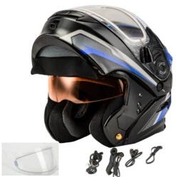 Gmax MD-01S Transistor Snow Helmet Blue Black Electric Shield And Dual Shield
