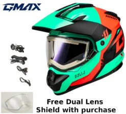 Gmax GM-11S Ronin Snow Helmet Aqua Coral Electric Shield And Dual Lens