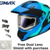 Gmax GM-11S Ronin Snow Helmet Matte Black Blue Electric Shield And Dual Lens