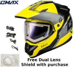 Gmax GM-11S Ronin Snow Helmet Yellow Grey Electric Shield And Dual Lens