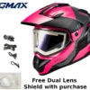Gmax GM-11S Ronin Snow Helmet Black Grey Pink Electric Shield And Dual Lens -Helmet Country Shop 23b9 64dbpink duallens