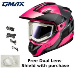 Gmax GM-11S Ronin Snow Helmet Black Grey Pink Electric Shield And Dual Lens