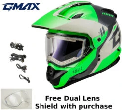 Gmax GM-11S Ronin Snow Helmet Green Grey Electric Shield And Dual Lens