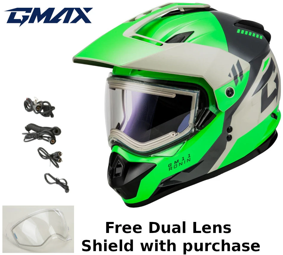 Gmax GM-11S Ronin Snow Helmet Green Grey Electric Shield and Dual Lens Gmax GM-11S Ronin Snow Helmet Green Grey Electric Shield And Dual Lens -Helmet Country Shop 23b9 64green duallens