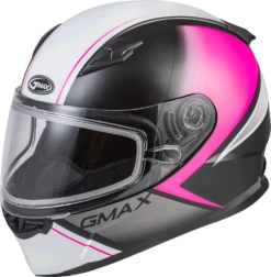 Gmax GM-49Y Youth Full Face Helmet Hail Graphic Matte Black Pink White Dual Lens