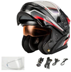 Gmax MD-01S Transistor Snow Helmet Red Black Electric Shield Electric Shield And Dual Shield