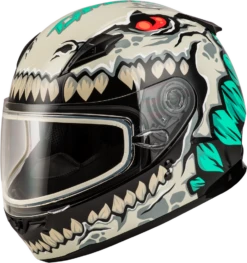 Gmax GM-49Y Youth Full Face Helmet Drax Graphic Silver Electric Shield