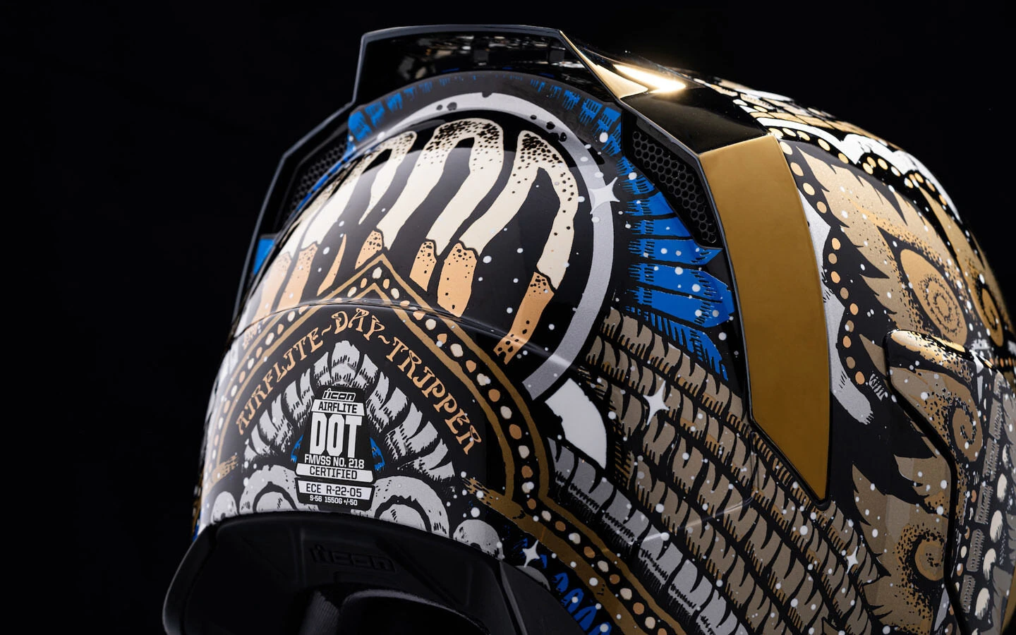 Icon Airflite Day Tripper Graphic Gold Bluetooth Full Face Helmet Icon Airflite Day Tripper Graphic Gold Bluetooth Full Face Helmet -Helmet Country Shop AirfliteDayTripperDetail8 1