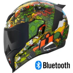 Icon Airflite Groundpounder Graphic Green Full Face Bluetooth Helmet