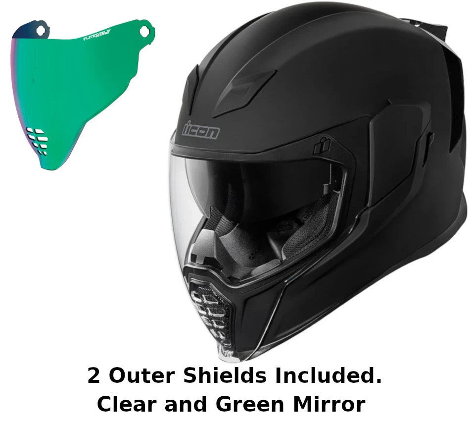 Icon Airflite Full Face Helmet Rubatone Green Mirror Shield Icon Airflite Full Face Helmet Rubatone Green Mirror Shield -Helmet Country Shop IconAirflite 2Shields Green