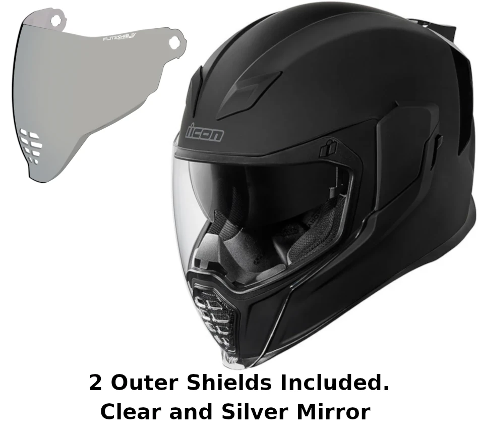 Icon Airflite Full Face Helmet Rubatone Silver Mirror Shield Icon Airflite Full Face Helmet Rubatone Silver Mirror Shield -Helmet Country Shop IconAirflite 2Shields Silver Mirror