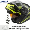 Gmax MD-01S Snow Helmet Descendant Matte Black Hi Vis Electric Shield And Dual Lens -Helmet Country Shop MD 01 Descendant withDual Lens Electric HiViz