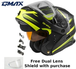 Gmax MD-01S Snow Helmet Descendant Matte Black Hi Vis Electric Shield And Dual Lens
