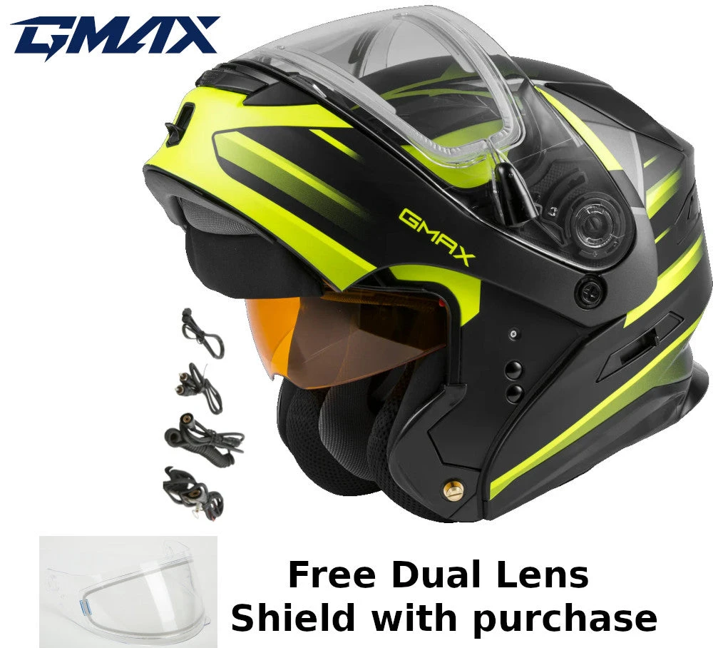 Gmax MD-01S Snow Helmet Descendant Matte Black Hi Vis Electric Shield and Dual Lens Gmax MD-01S Snow Helmet Descendant Matte Black Hi Vis Electric Shield And Dual Lens -Helmet Country Shop MD 01 Descendant withDual Lens Electric HiViz