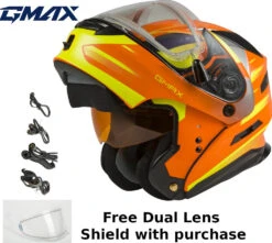 Gmax MD-01S Snow Helmet Descendant Neon Orange Hi Viz Electric Shield And Dual Lens