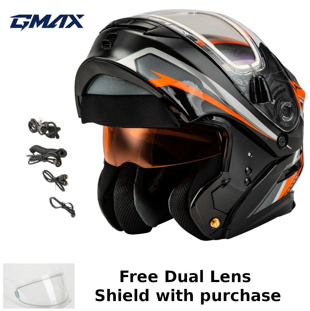 Gmax MD-01S Transistor Snow Helmet Orange Black Electric Shield and Dual Lens Gmax MD-01S Transistor Snow Helmet Orange Black Electric Shield And Dual Lens -Helmet Country Shop MD 01 Transistor withDual Lens Electric Orange