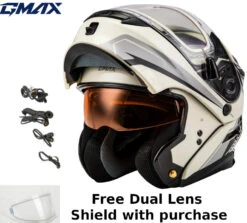 Gmax MD-01S Transistor Snow Helmet White Grey Black Electric Shield And Dual Lens