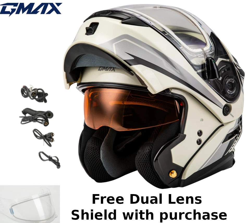 Gmax MD-01S Transistor Snow Helmet White Grey Black Electric Shield and Dual Lens Gmax MD-01S Transistor Snow Helmet White Grey Black Electric Shield And Dual Lens -Helmet Country Shop MD 01 Transistor withDual Lens Electric White