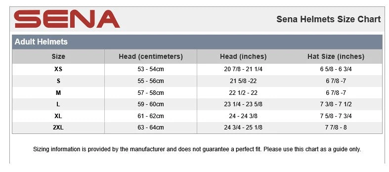 Sena Outrush R Modular Helmet Matte Black Sena Outrush R Modular Helmet Matte Black -Helmet Country Shop Sena Helmet Sizing Chart